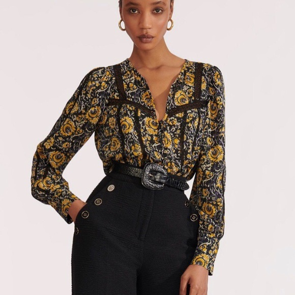 Veronica Beard Tops - Veronica Beard 100% Silk Tarry Lace Inset Blouse in Multi